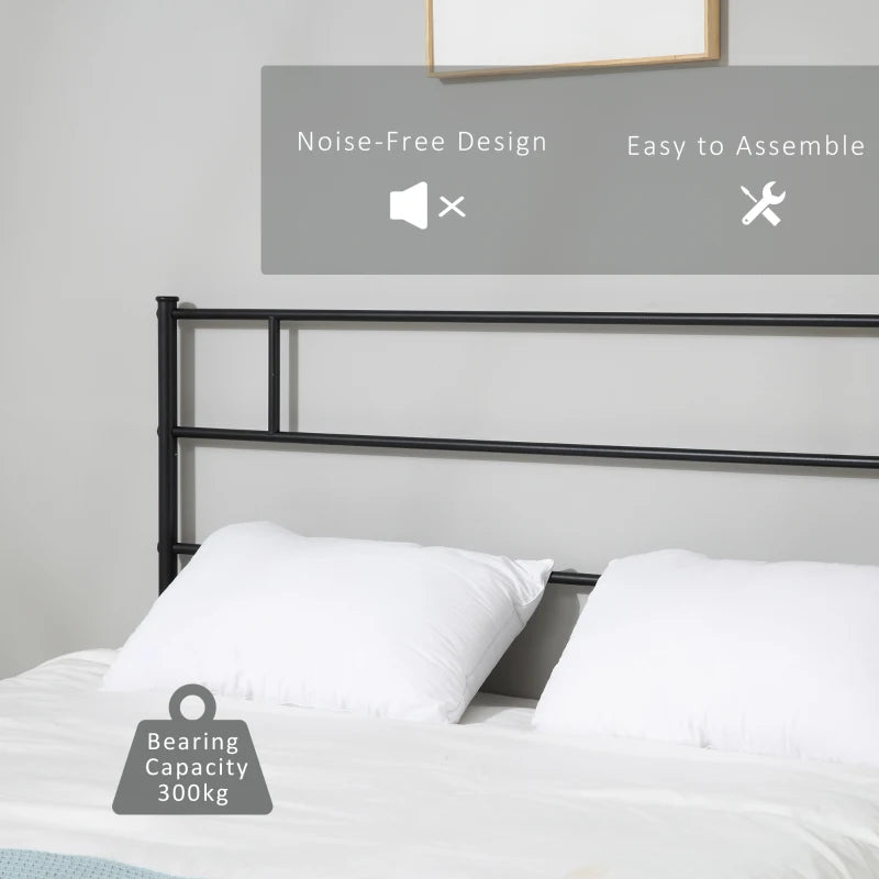 Double Metal Bed Frame with Headboard & Footboard - Solid Slat Support, Underbed Storage, Stylish Black Bedroom Furniture