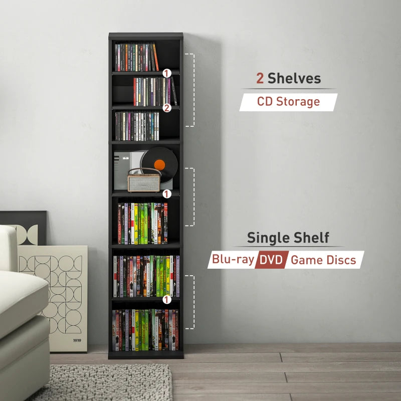 Stylish 260 Narrow CD Storage Unit in Black - Space-Saving Organizer for CDs, DVDs, and Media Collections