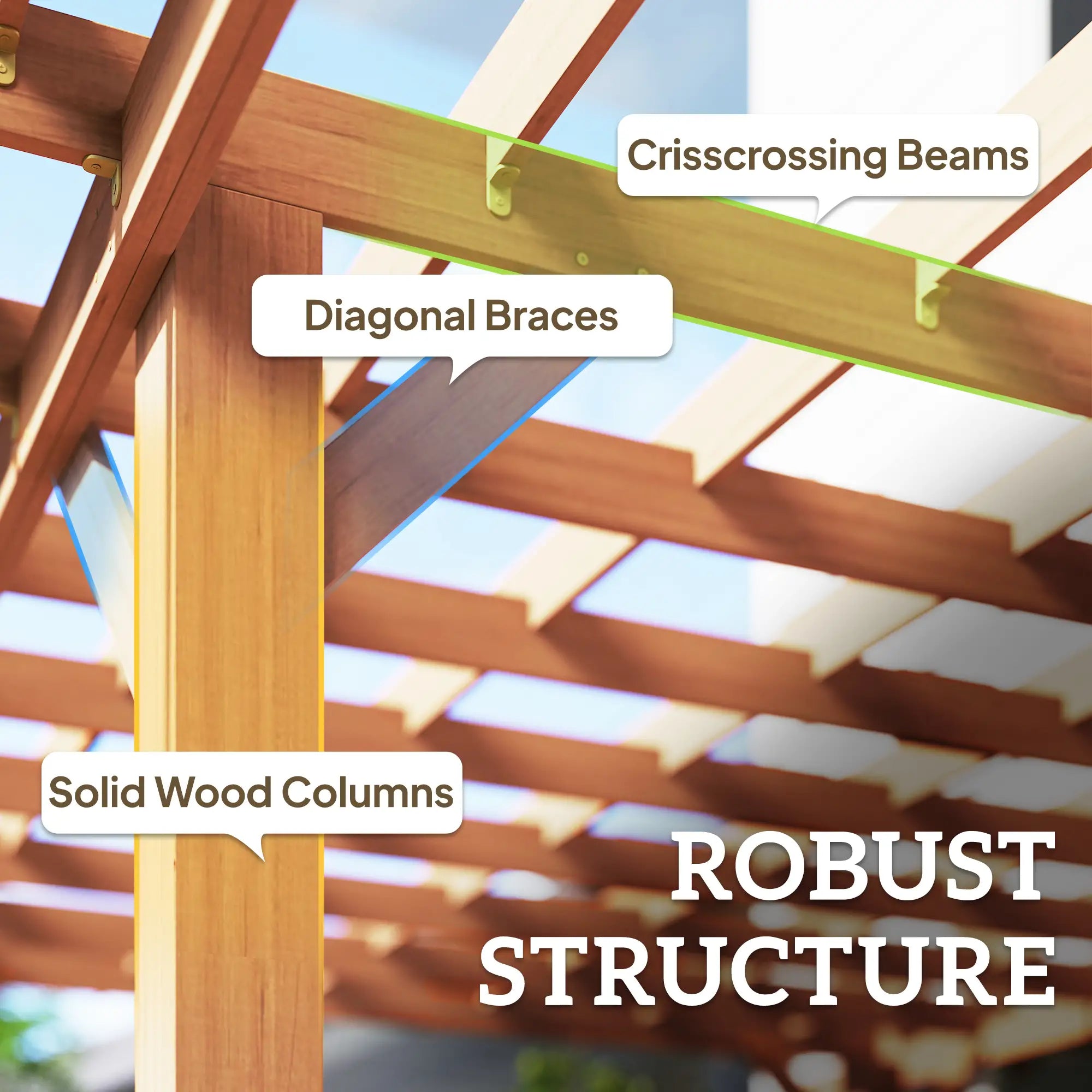 3.6x3.6m Wooden Garden Pergola Kit – Dark Brown Pergola Gazebo Grape Trellis with Stable Support Structure