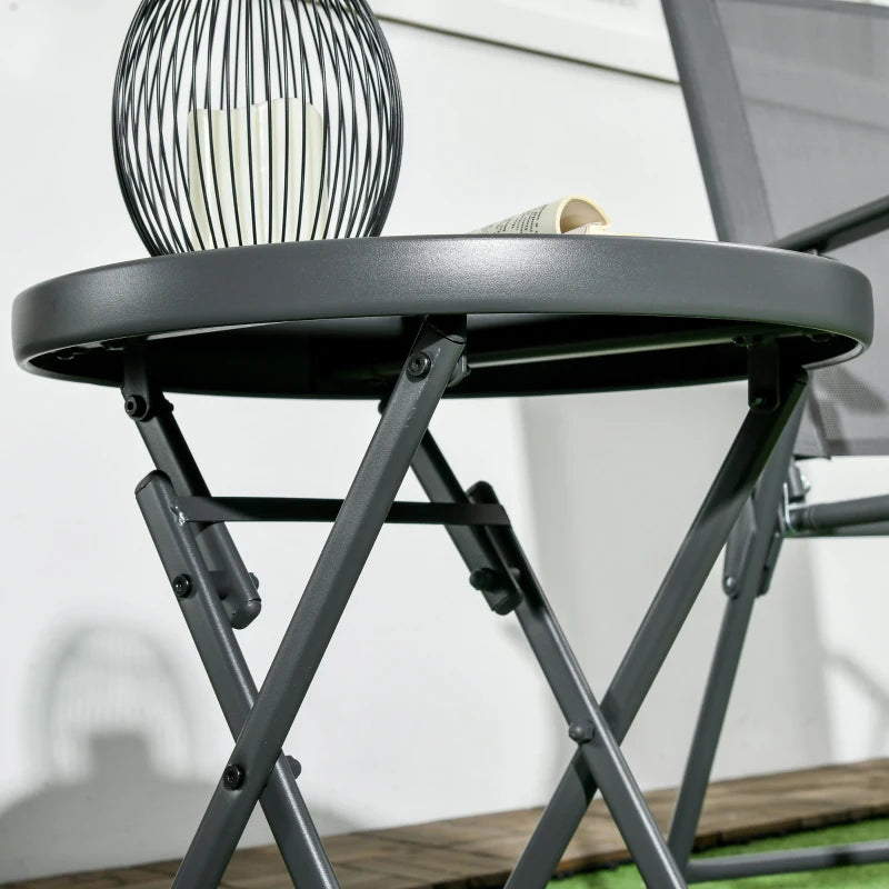 45cm Round Folding Garden Side Table - Outdoor Patio Coffee Table with Imitation Marble Glass Top - Black