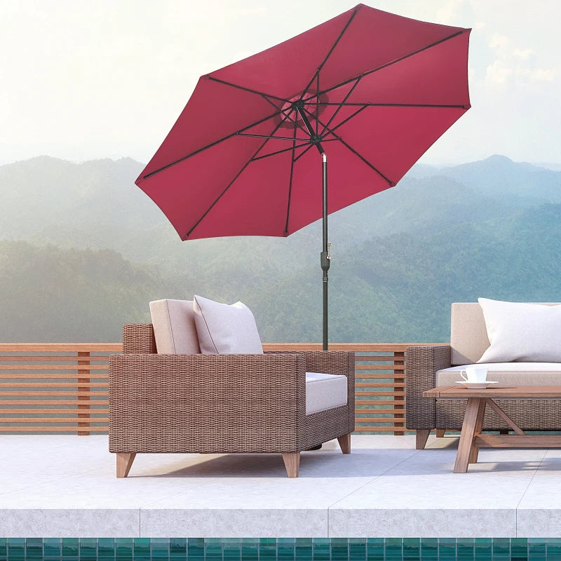 Wine Red 3m Tilt Garden Umbrella with Crank Handle - Outdoor Sun Shade