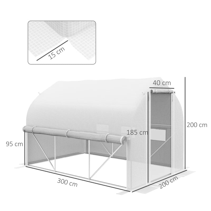 Green Walk-in Polytunnel Greenhouse with Zipped Roll Up Sidewalls and Mesh Door