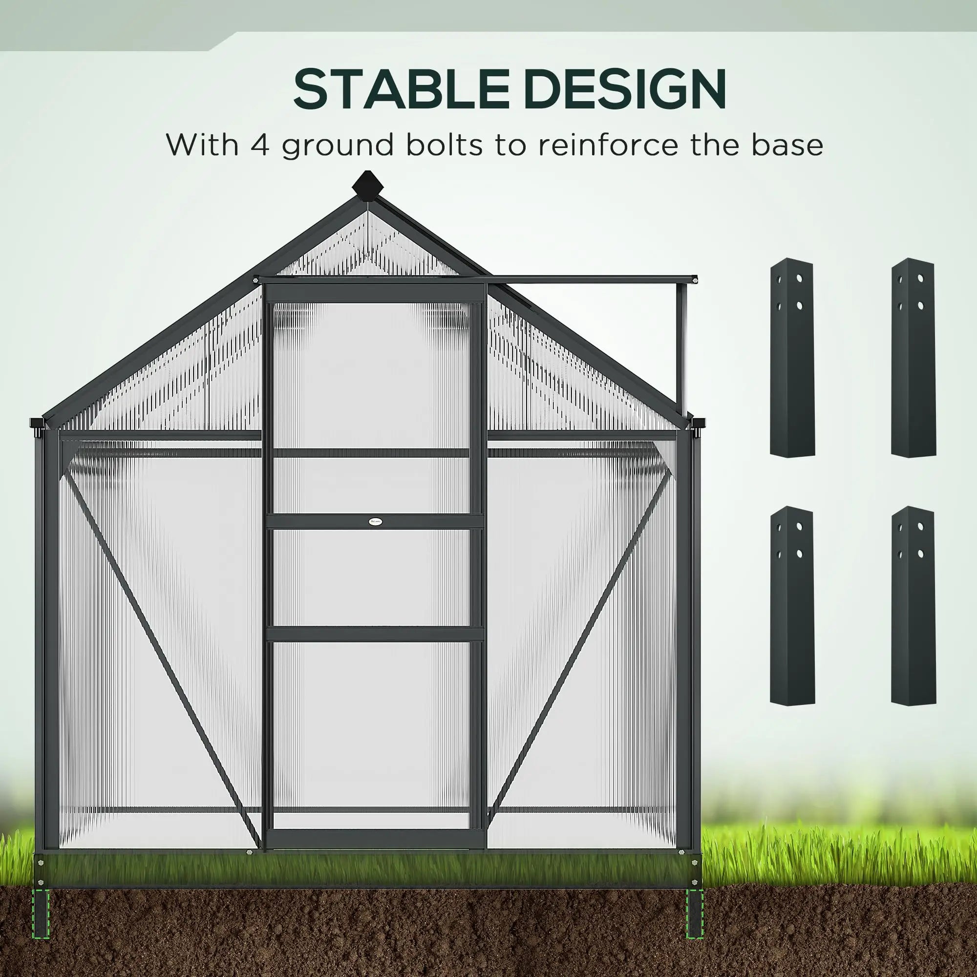 Grey 6ft x 4ft Polycarbonate Greenhouse With Aluminium Frame