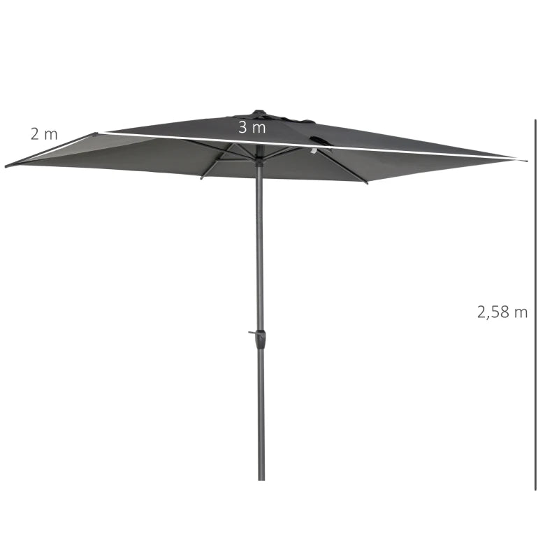 Grey Rectangular Garden Parasol Umbrella with Aluminium Pole