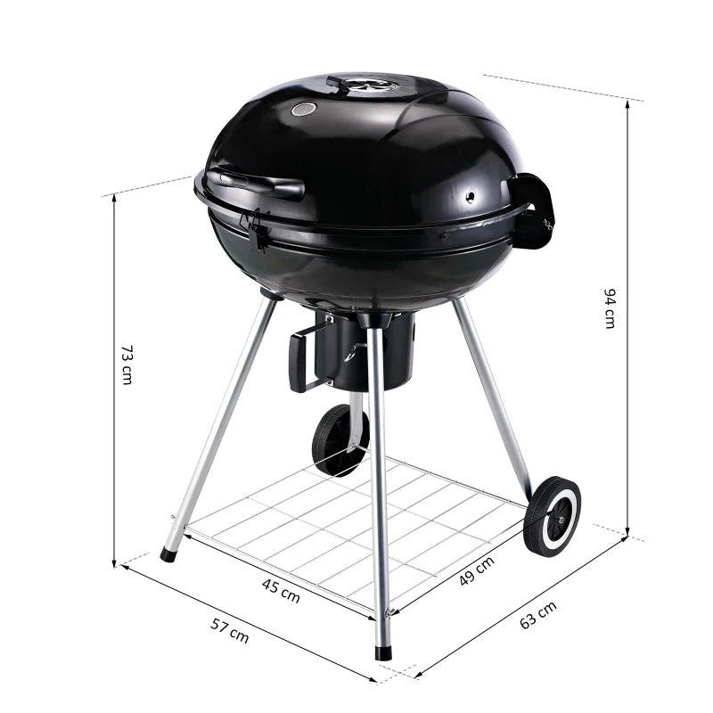 Portable Charcoal Grill with Wheels - Black/Silver, 57x63x94 cm