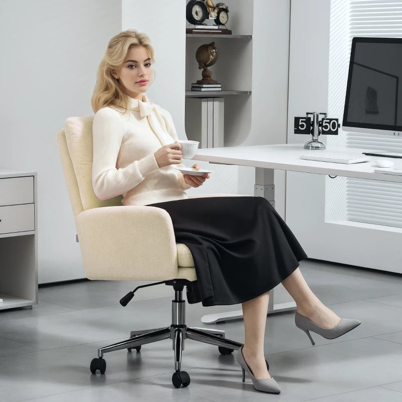 Cream White 91-99cm Sherpa Fleece Office Chair - Cozy Ergonomic Design for Home & Office Comfort