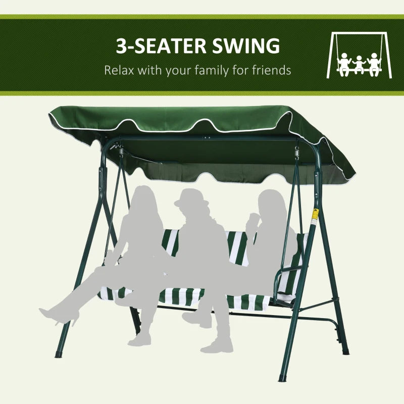 Green 3-Seat Garden Swing Chair with Adjustable Canopy