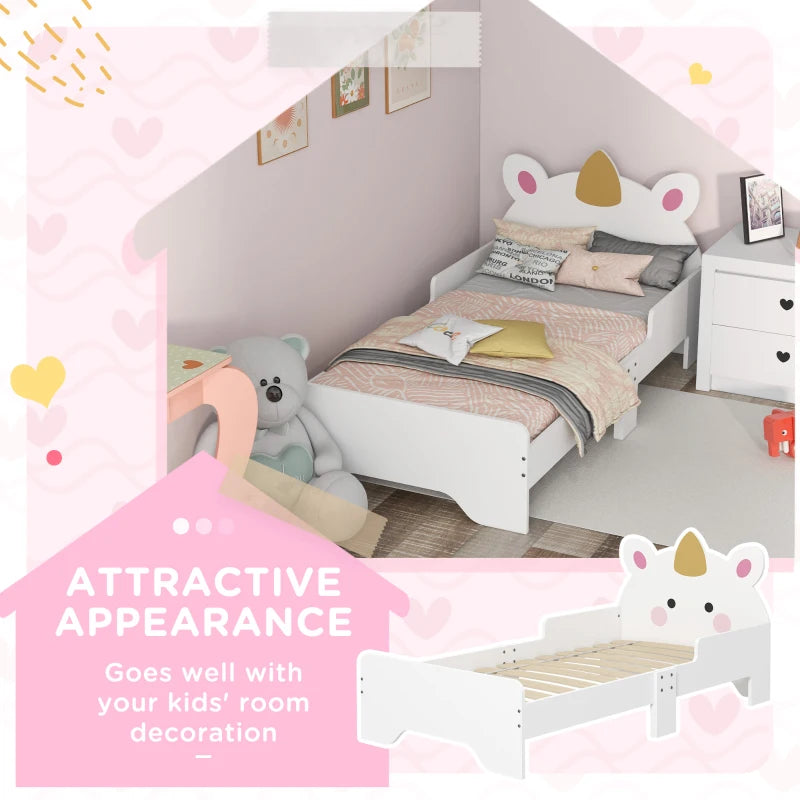 ZONEKIZ Unicorn Toddler Bed - Kids Bedroom Furniture for Ages 3-6, 143x74x67cm, Stylish White Design