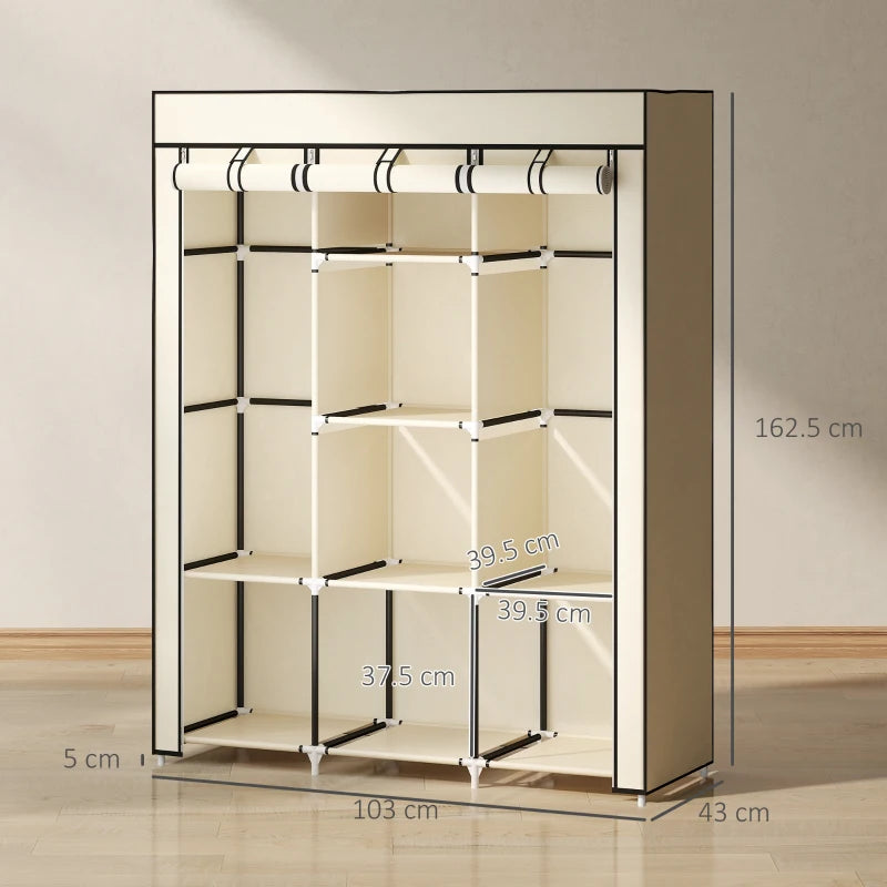 Stylish Cream White Fabric Wardrobe with Rails and Shelves for Organized Storage