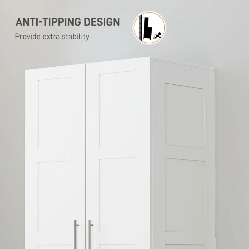 Double Paneled Door Wardrobe with Shelves Stylish White Storage Solution for Bedrooms