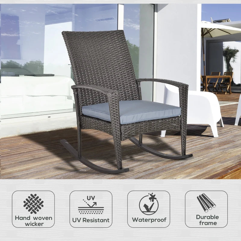 Grey Rattan Garden Rocking Chair Set with Armrest and Cushion