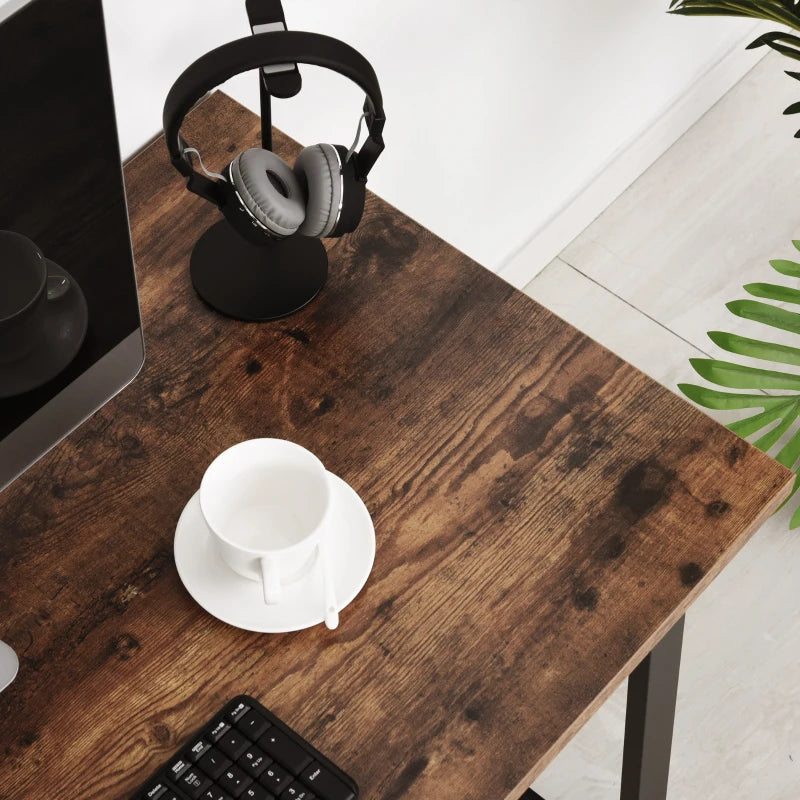 Industrial Computer Table & Writing Desk - Steel Frame, Wood Top, Rustic Brown & Black, 115x58x74.5cm - Home Study Furniture