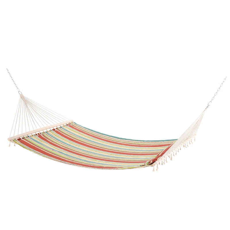 Red Striped Double Cotton Hammock with Pillow - Outdoor Garden Swing Bed