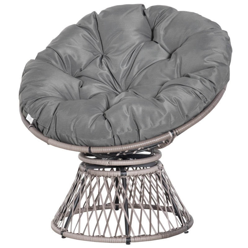 Grey Swivel Rattan Moon Bowl Chair with Padded Cushion