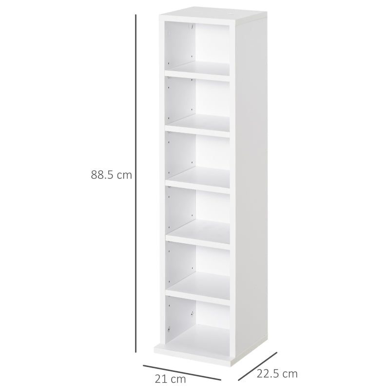 Set of 2 White CD Media Display Shelves - Adjustable Blu-Ray Tower Rack & Bookcase Storage Organizer
