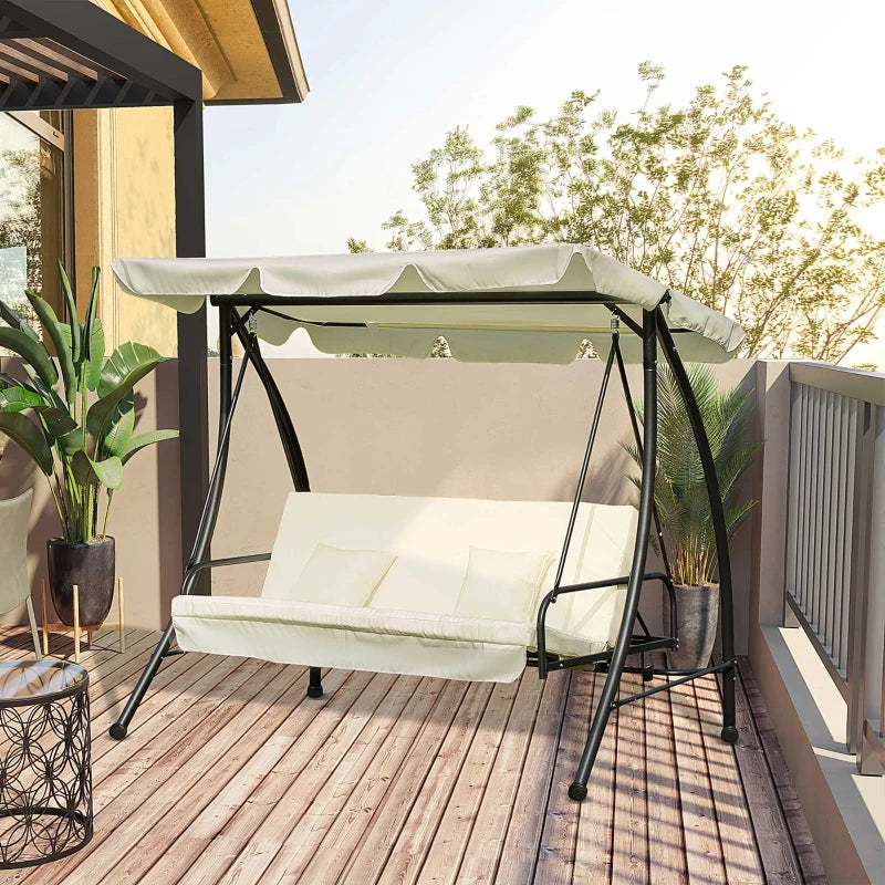 Cream 3 Seater Swing Hammock with Canopy and Cushions