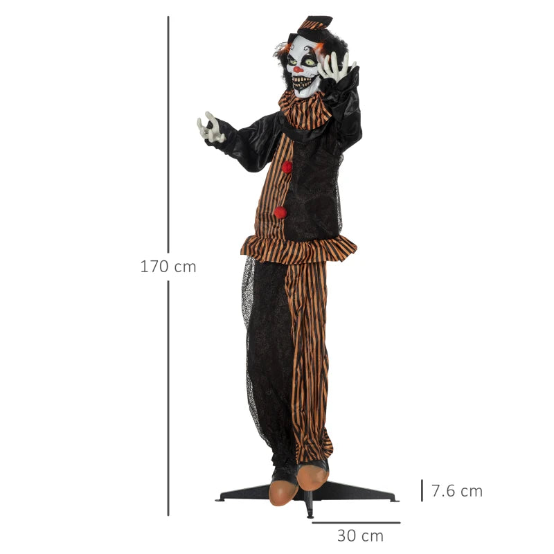 67" Life Size Animated Talking Circus Clown - Outdoor Halloween Decoration with Light Up Eyes & Laughter Prop