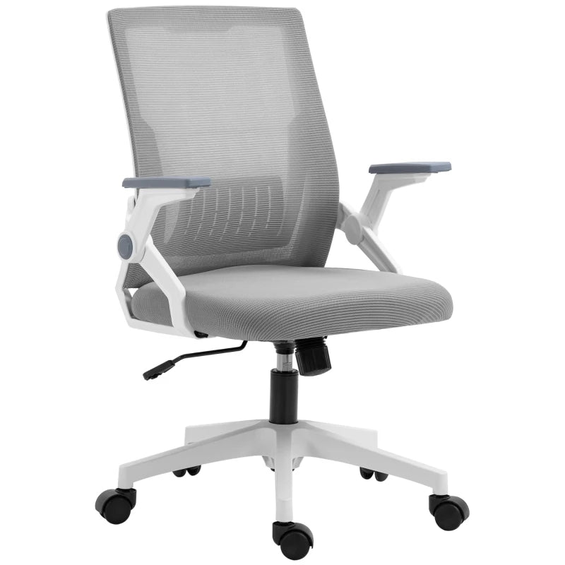 Vinsetto Grey Mesh Office Chair with Lumbar Support, Adjustable Height, Flip-up Armrests & Swivel Wheels - Ergonomic Desk Chair