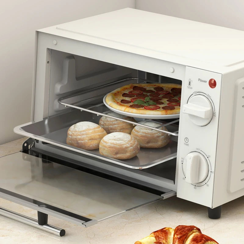 Compact 9L Mini Oven & Electric Grill - Adjustable Temp, Timer, Dishwasher Safe Tray, 750W, Cream Color - Perfect for Small Spaces