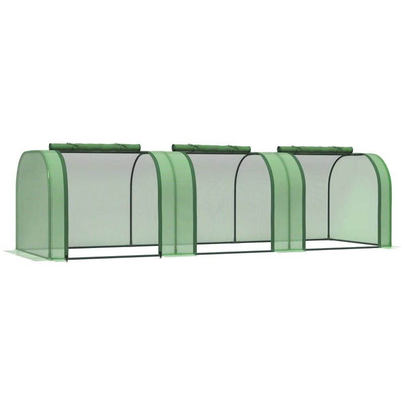 Green Steel Frame Mini Garden Greenhouse with Zipped Doors, 295 x 100 x 80cm