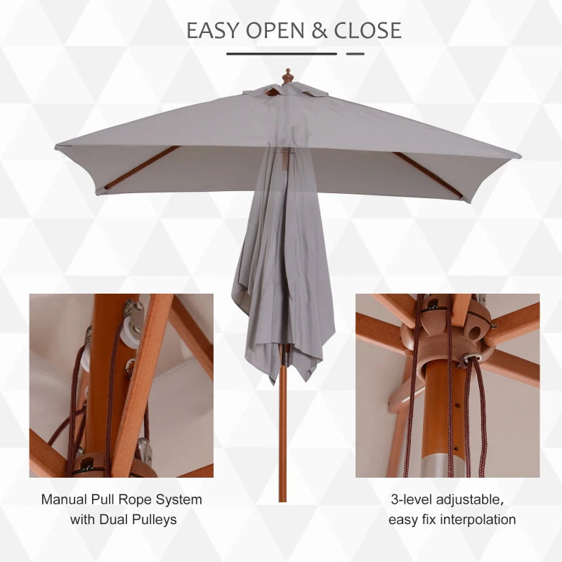 Grey 2m x 1.5m Tilting Garden Parasol Umbrella with Wood and Bamboo Frame