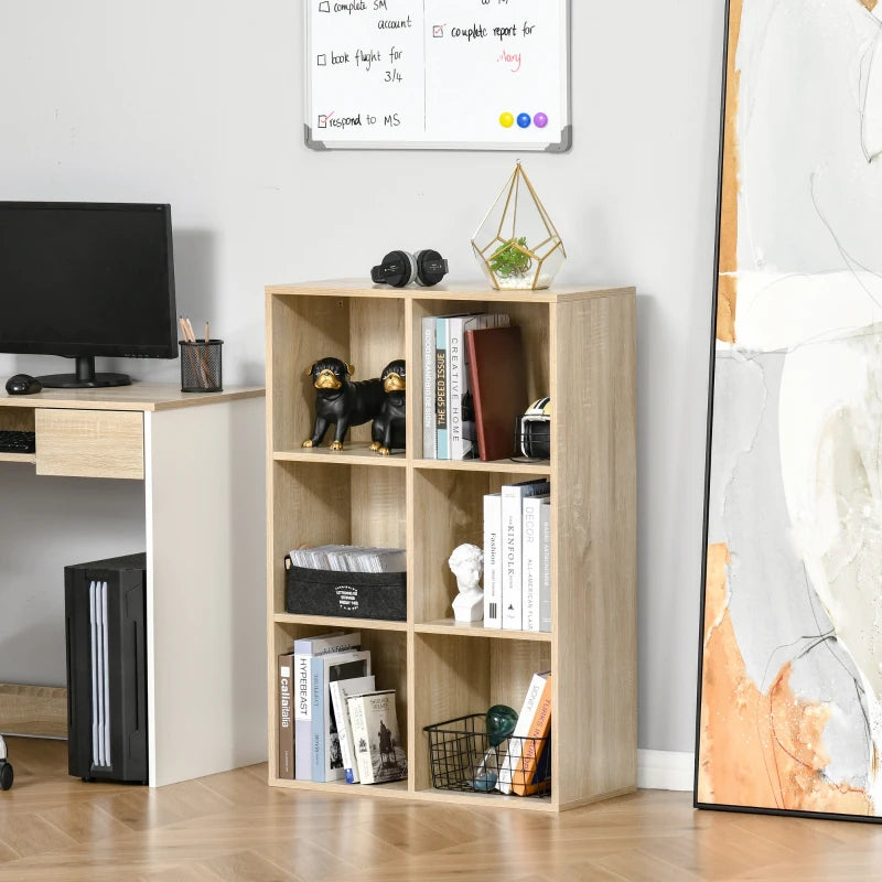 Stylish Six-Cube Bookcase in Oak Wood Effect - Modern Storage Solution for Home & Office Organization