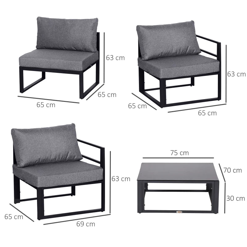 Stylish 6-Piece Outdoor Indoor Sectional Sofa Set with Thick Cushions and Aluminium Frame - Grey