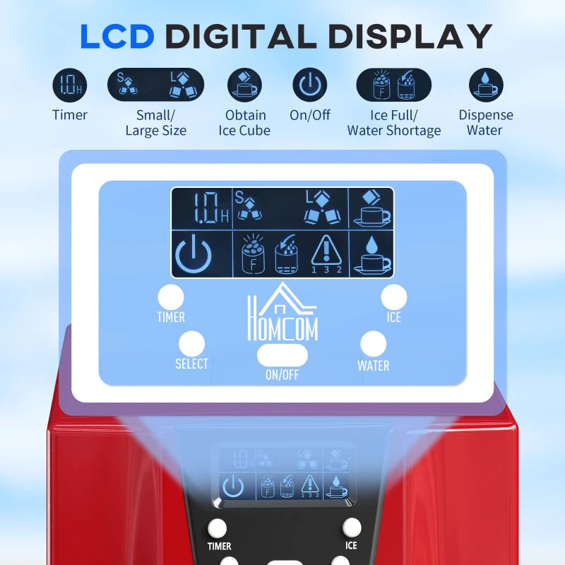 3L Ice Maker & Water Dispenser - 12kg Daily, 9 Ice Cubes in 6-10 Mins, Compact Red Ice Machine