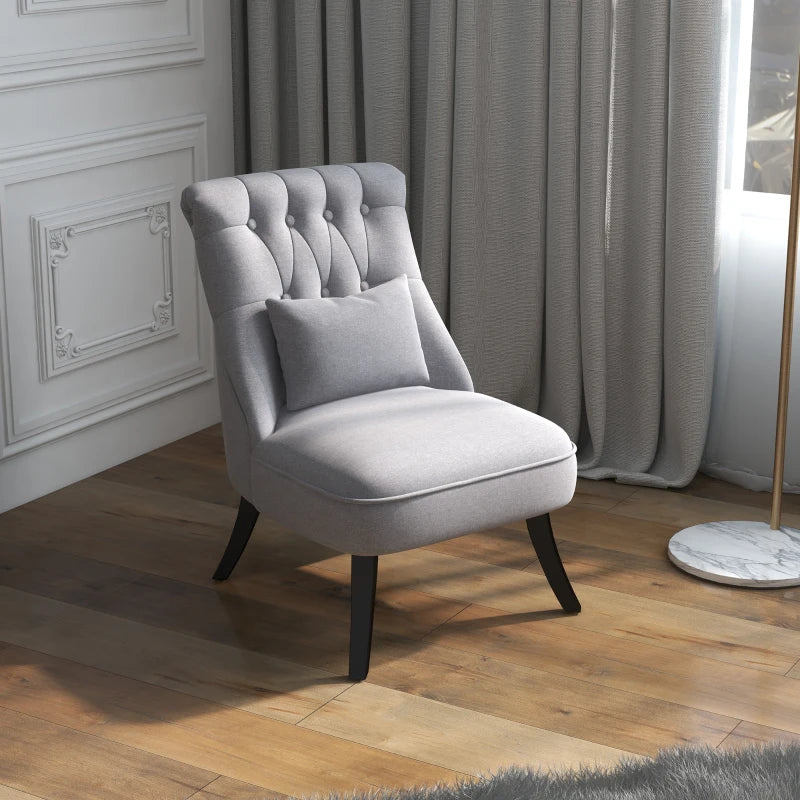 Stylish Grey Fabric Tub Chair with Pillow, Upholstered Single Sofa for Living Room and Bedroom, Set of 2