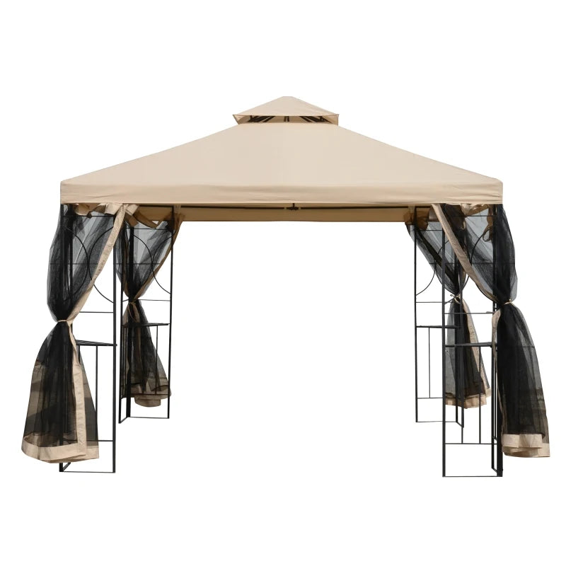 Beige 3m x 3m Double Roof Hard Top Gazebo