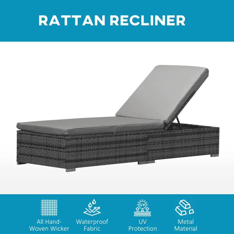 Grey Rattan Sun Loungers Set of 2 with Cushion and Recliner Backrest
