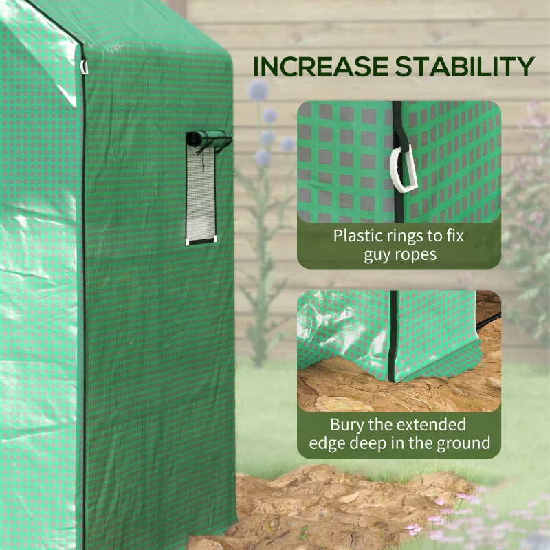 Greenhouse Cover Replacement with Roll-up Door and Windows, 140 x 143 x 190cm, Green