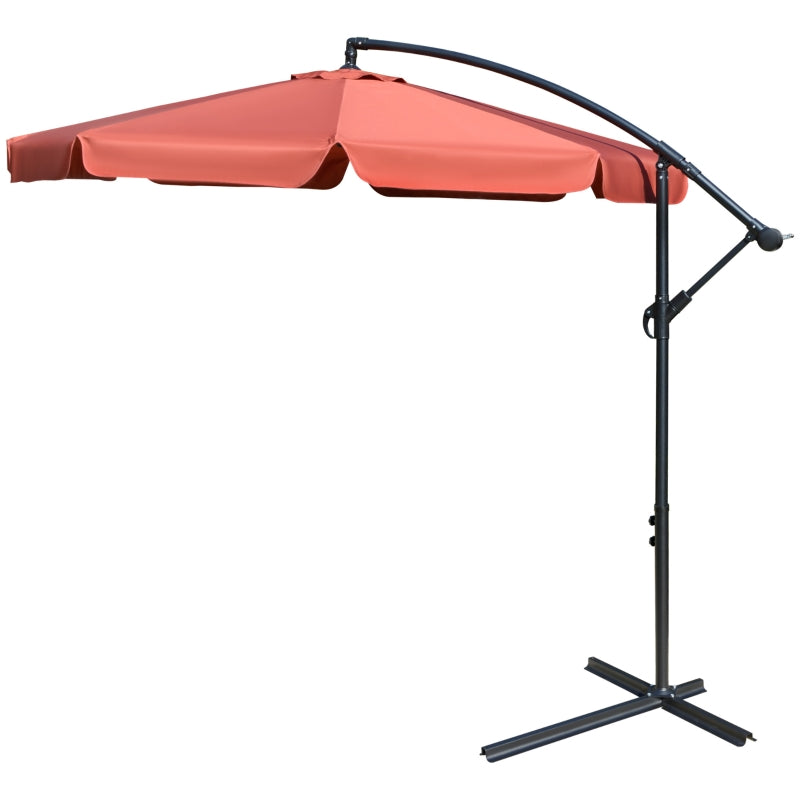 Wine Red 2.7m Cantilever Garden Umbrella with Crank Handle and Cross Base