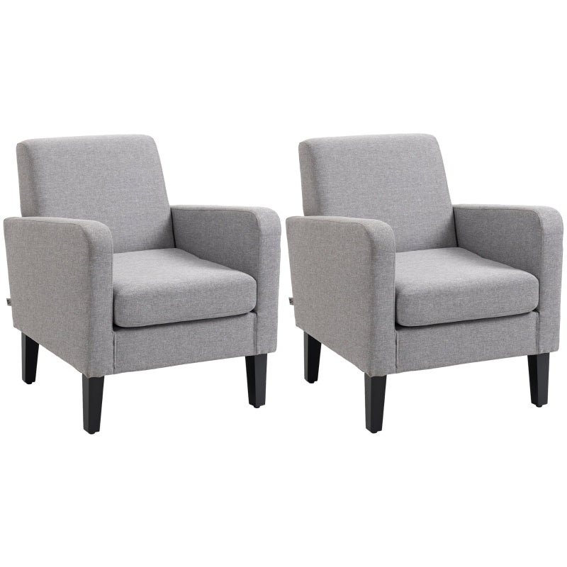 Modern Upholstered Accent Chairs with Rubber Wood Legs - Stylish Armchairs for Living Room and Bedroom in Light Grey