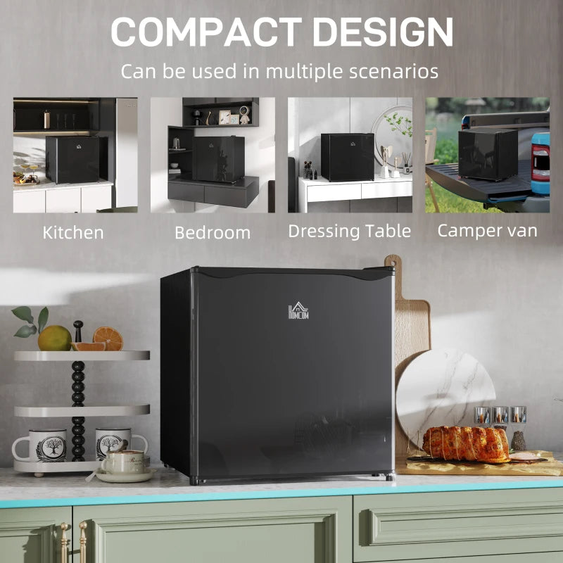 46L Mini Fridge with Ice Box - Compact Table Top Refrigerator, Reversible Door, Adjustable Temp, Perfect for Bedroom & Office - Black