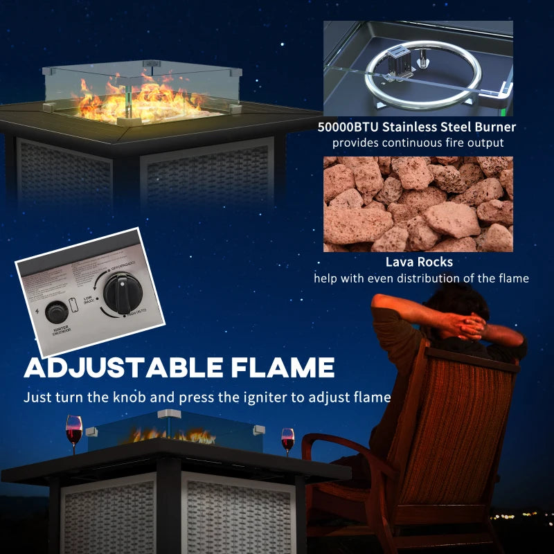 81x81cm 50,000 BTU Grey Gas Fire Pit Table - Outdoor Heating & Stylish Patio Decor