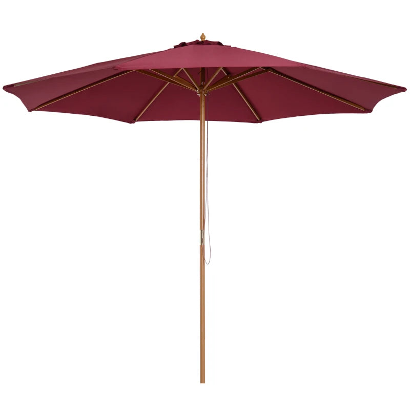 Wine Red 3m Wooden Patio Umbrella with Pulley Mechanism