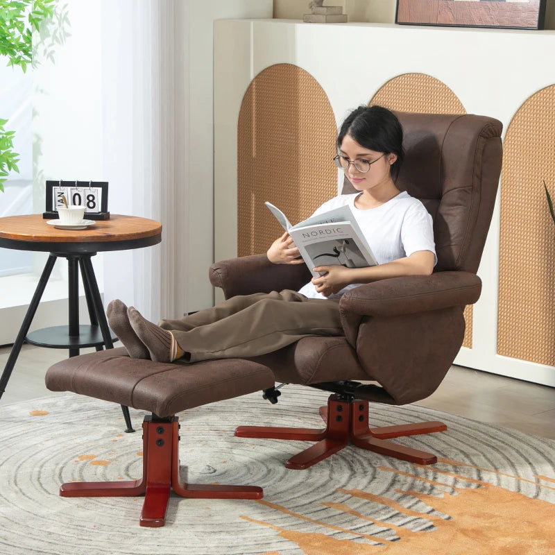 Dark Brown Faux Microfibre Leather Manual Recliner with Footstool Set for Ultimate Comfort