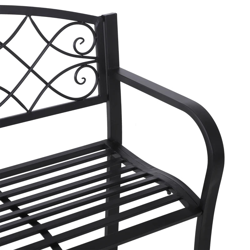 Black Metal Frame Garden Bench, 128x50x91 cm