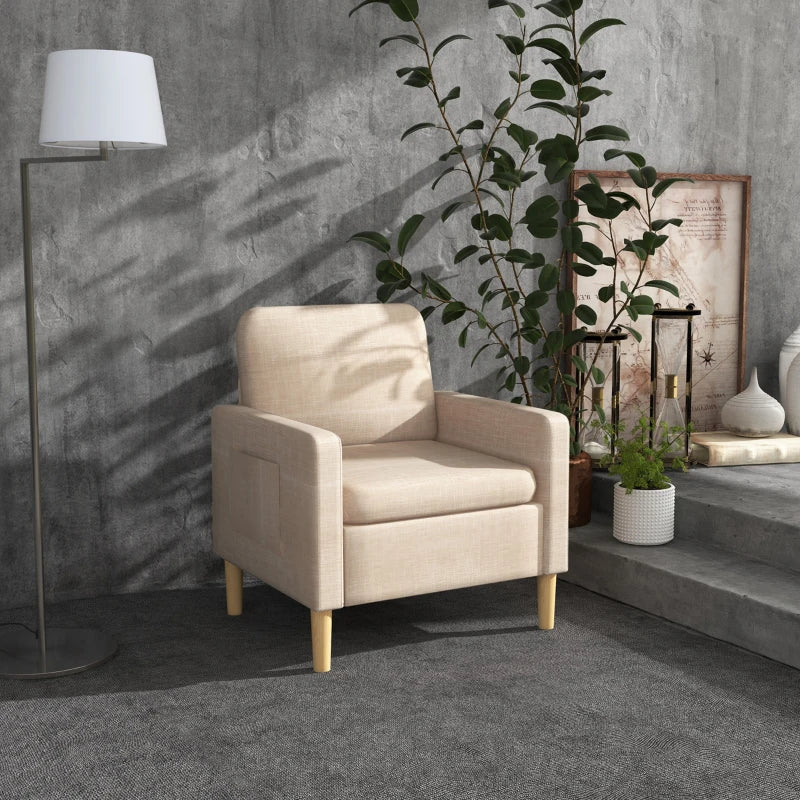 Stylish Upholstered Accent Chair for Living Room, Bedroom or Home Office - Comfy Beige Fireside Armchair