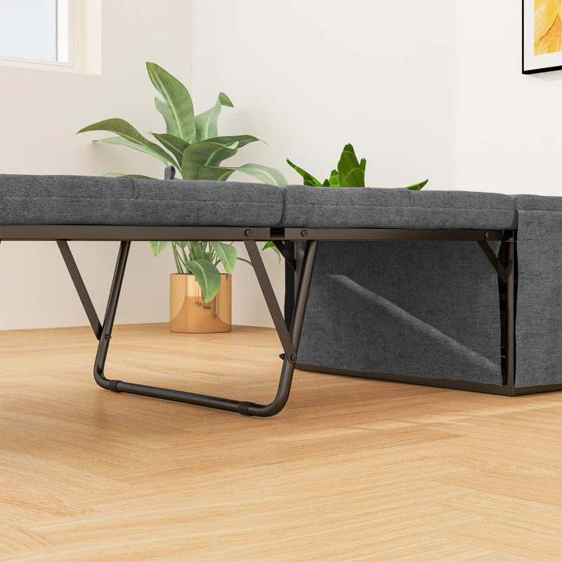 Compact Folding Bed with Linen Sponge Mattress & Dust Cover - Single Metal Frame Guest Bed 69 x 181.5 cm, Grey