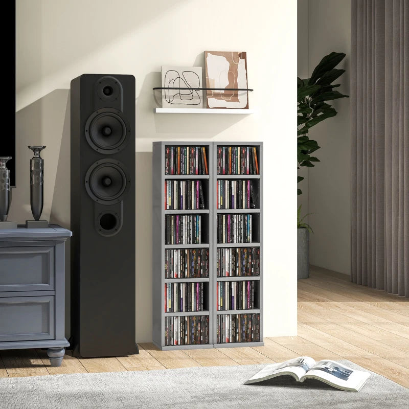 Set of 2 High Gloss Grey CD Storage Units - Stylish and Space-Saving Organizer for 102 CDs