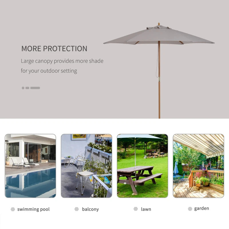 Grey 2.5m Wooden Garden Parasol Sun Shade