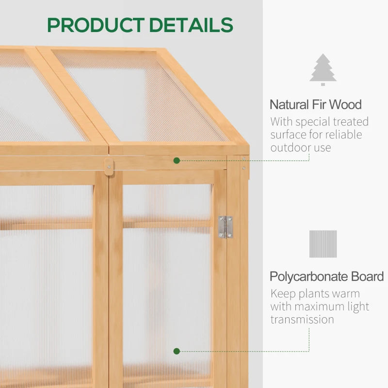 Grey Wooden Cold Frame Greenhouse with Openable Top Cover and Double Door, 70 x 50 x 120cm