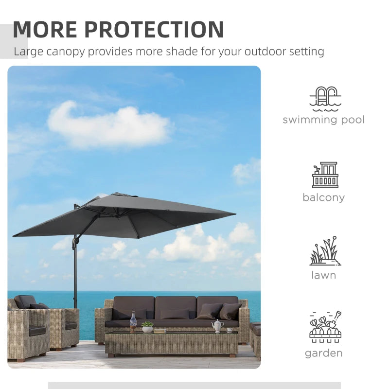 Square Dark Grey Cantilever Parasol with Crank Handle and Tilt