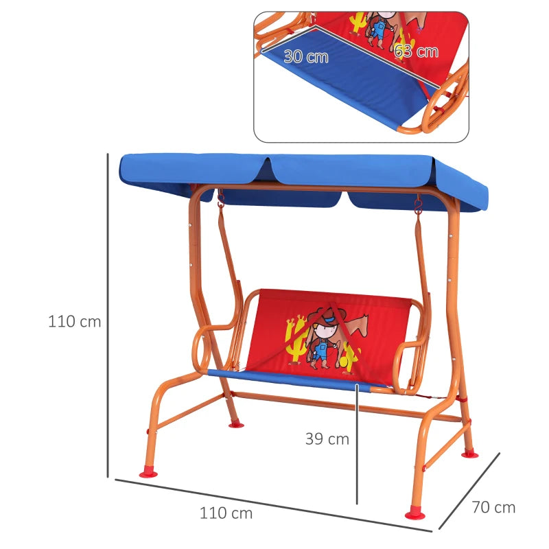 Kids Cowboy Themed Garden Swing Chair - Blue