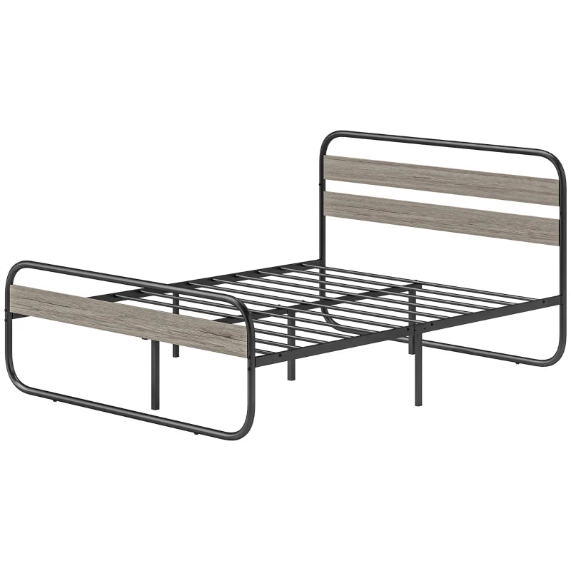 Industrial Style 4ft6 Double Bed Frame - Metal Platform with Under Bed Storage, No Box Spring Required, Easy Assembly, Grey