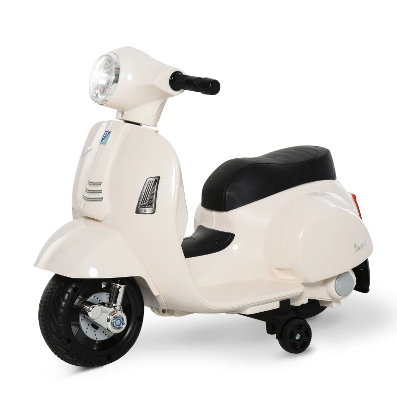 Vespa Licensed 6V Kids Electric Motorbike - Battery Powered Ride On Motorcycle for Toddlers 18-36 Months, White with Horn & Headlight