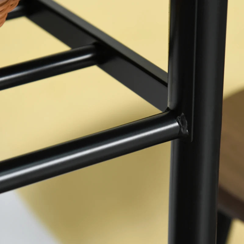 Stylish Black and Oak Bar Table Set with Stools, Footrest & Storage Shelf for Kitchen, Dining Room, Pub, Cafe