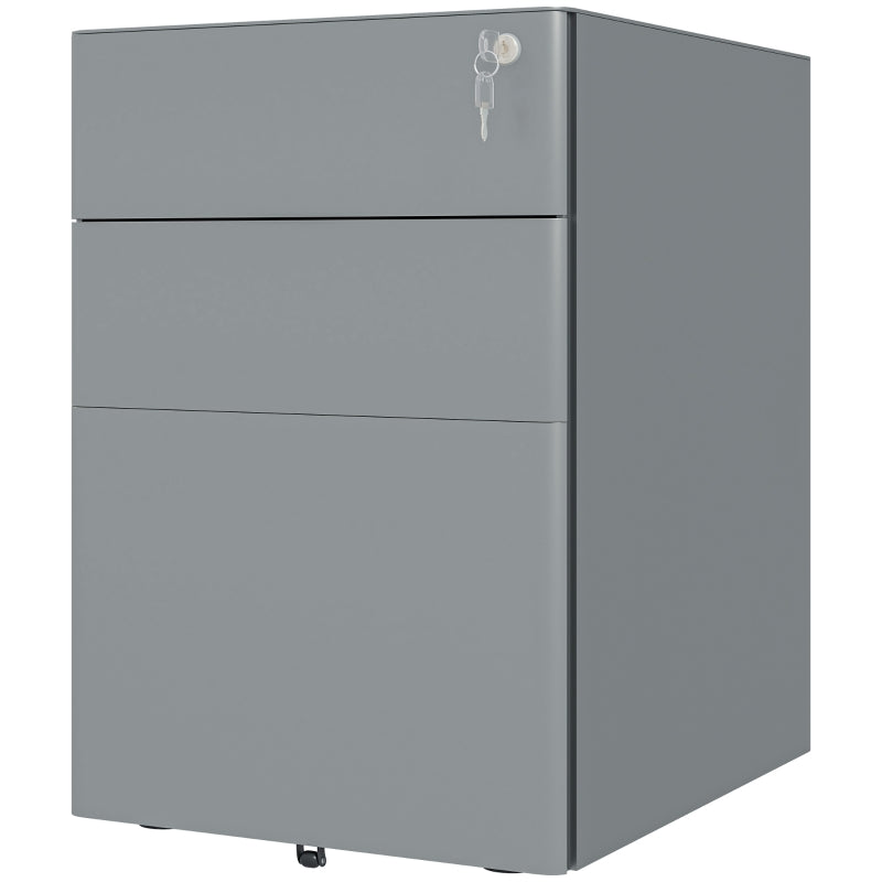 Vinsetto Lockable Rolling Filing Cabinet - 3 Drawer Steel Office Storage Unit for A4, Letter & Legal Files